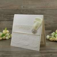 Blind Foiling Invitation Card with Lace Decoration Ivory Card 